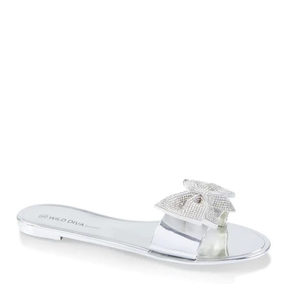Shoes - New Glamorous Silver Rhinestone Bow Sandals